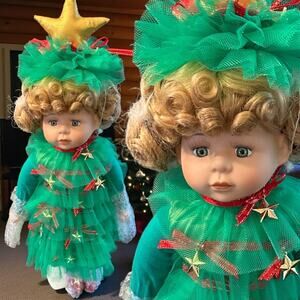 vintage Festive Green Christmas Tree Doll with Star Headpiece NWT still wrapped